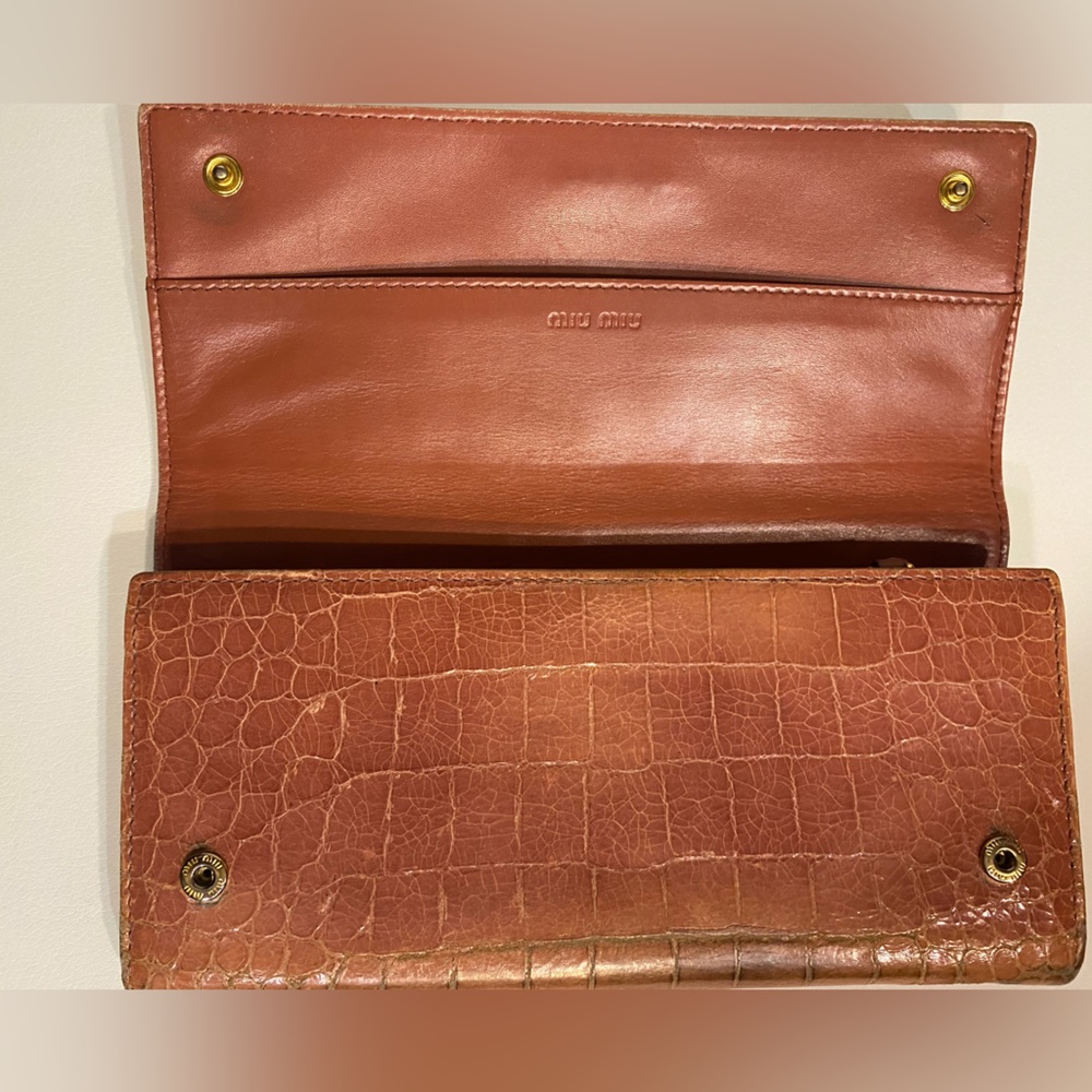 Miu Miu Tangerine Crocodile Embossed Wallet - image 3